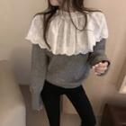 Eyelet Lace Collar Sweater Melange Gray - One Size