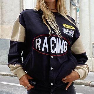 Contrast Lettering Baseball Jacket
