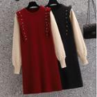 Two-tone Ruffled Knit A-line Dress