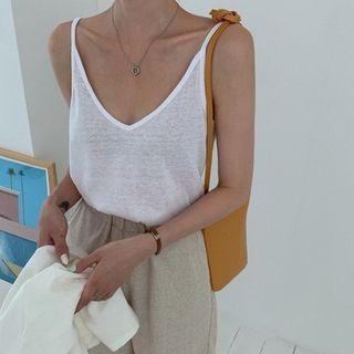 V-neck Spaghetti-strap Sheer Top