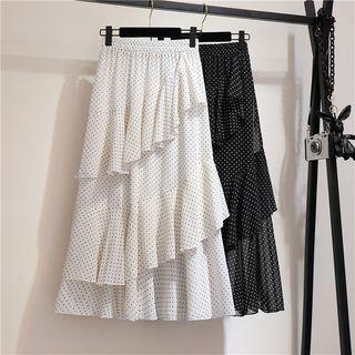 Polka Dot Ruffled Chiffon A-line Midi Skirt