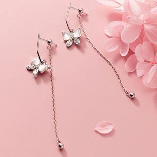 925 Sterling Silver Rhinestone Butterfly Drop Earring 1 Pair - 925 Sterling Silver Rhinestone Butterfly Dangle Earring - One Size