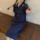 Short-sleeve Polo-neck Midi T-shirt Dress