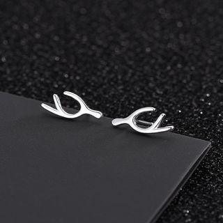 925 Sterling Silver Deer Horn Earring Es822 - One Size