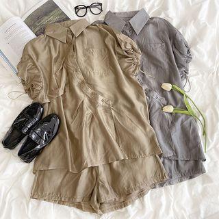 Set: Short-sleeve Asymmetrical Shirt + Shorts