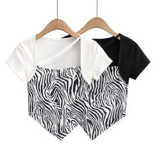 Short-sleeve Zebra Print Crop Top