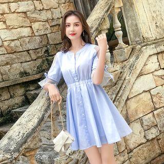 Bell-sleeve Striped A-line Mini Dress