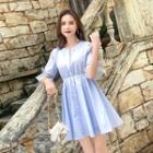 Bell-sleeve Striped A-line Mini Dress