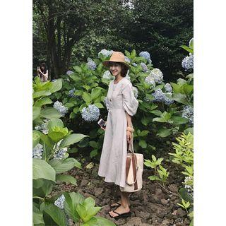 Puff-sleeve Linen Blend A-line Dress