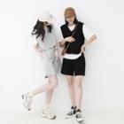 Set: V-neck Plain Vest + Wide-leg Shorts