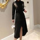 Long-sleeve Irregular Slit A-line Dress