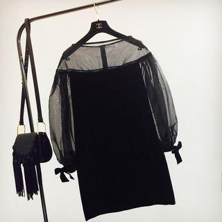 Mesh Panel Velvet A-line Dress