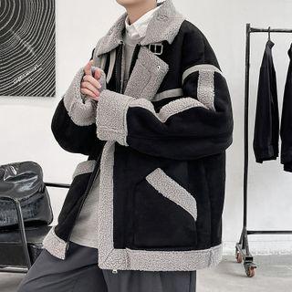 Notch Lapel Fleece Trim Zip-up Jacket