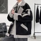 Notch Lapel Fleece Trim Zip-up Jacket