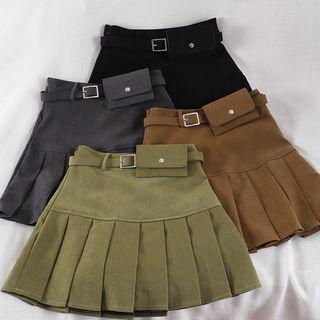 Corduroy Pleated Skirt With Belt