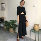 Set: 3/4-sleeve Cropped T-shirt + Cropped Wide Leg Pants