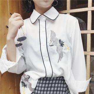 Contrast Trim Embroidery Blouse