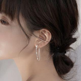 Layered Chained Sterling Silver Earring 1 Pair - Silver - One Size