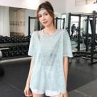 Cut-out Elbow-sleeve Sports T-shirt