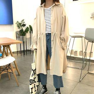 Drawstring Waist Trench Coat As Shown In Figure - One Size