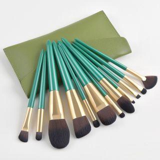 Set Of 12: Makeup Brush With Bag Set Of 12 - With Bag - Green - One Size