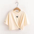 Short-sleeve Heart Print Shirred T-shirt