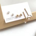 Set: Copper Bead / Rhinestone / Faux Pearl Earring 1 Set Of 3 - One Size