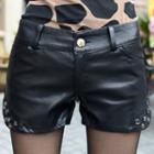 Embellished Faux Leather Shorts