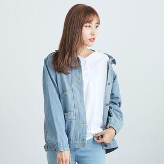 Pocketed Button Denim Boyfriend Jacket