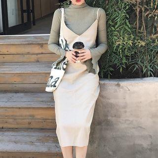 Long-sleeve T-shirt / Strappy Jumper Midi Dress / Set