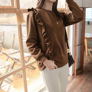 Frilled-trim Slit-hem Fleece-lined Pullover