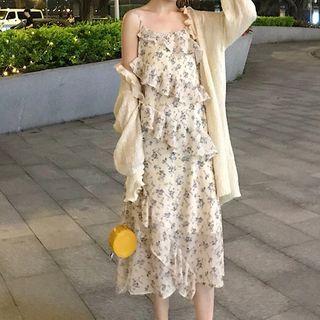 Ruffle Trim Light Jacket / Floral Strappy Midi Dress