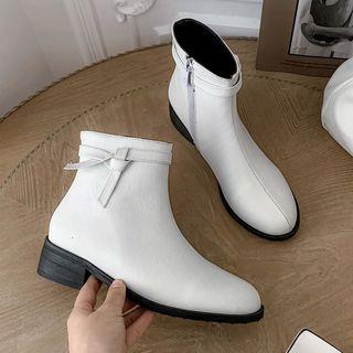 Plain Knot Block Heel Short Boots