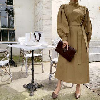 Balloon-sleeve Long Coatdress
