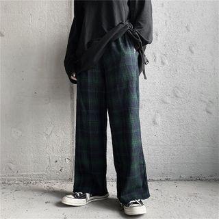 Plaid Fleeced Wide-leg Pant