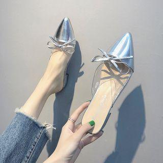 Bow-accent Transparent Panel Pointed Block Heel Mules