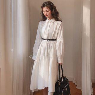Long Sleeve Plain Layered Shirtdress