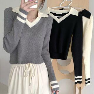 Split-neck Cropped Sweater
