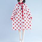 Long-sleeve Dotted A-line Shirtdress Red Dots - White - One Size