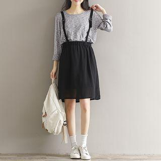 Mock Two Piece Melange Color Panel Long Sleeve Dress