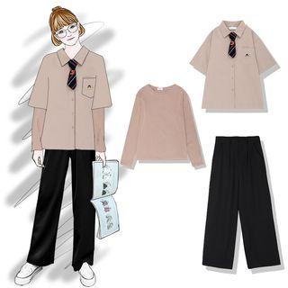 Neck Tie Short-sleeve Shirt / Long-sleeve T-shirt / Straight Fit Pants