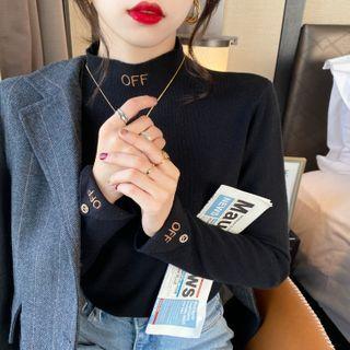 Embroidered Mock-neck Knit Top In 8 Colors