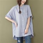 Short-sleeve Striped Loose-fit Blouse