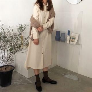Long-sleeve Midi Shirt Dress Almond - One Size