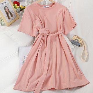 Short-sleeve Belted Mini T-shirt Dress