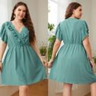 Plus Size Short-sleeve Ruffle Dotted A-line Dress
