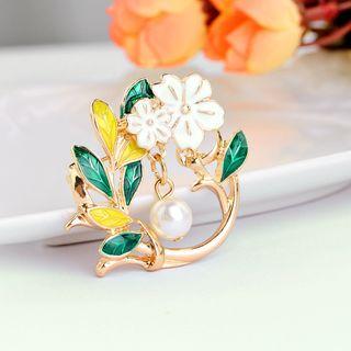 Faux-pearl Foral Brooch