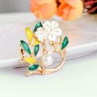 Faux-pearl Foral Brooch