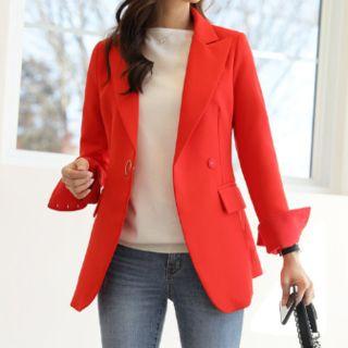 Metallic-detail Flap-front Jacket