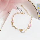 Alloy Cat & Flower Bracelet 1 Pc - Bracelet - Pink & Gold - One Size